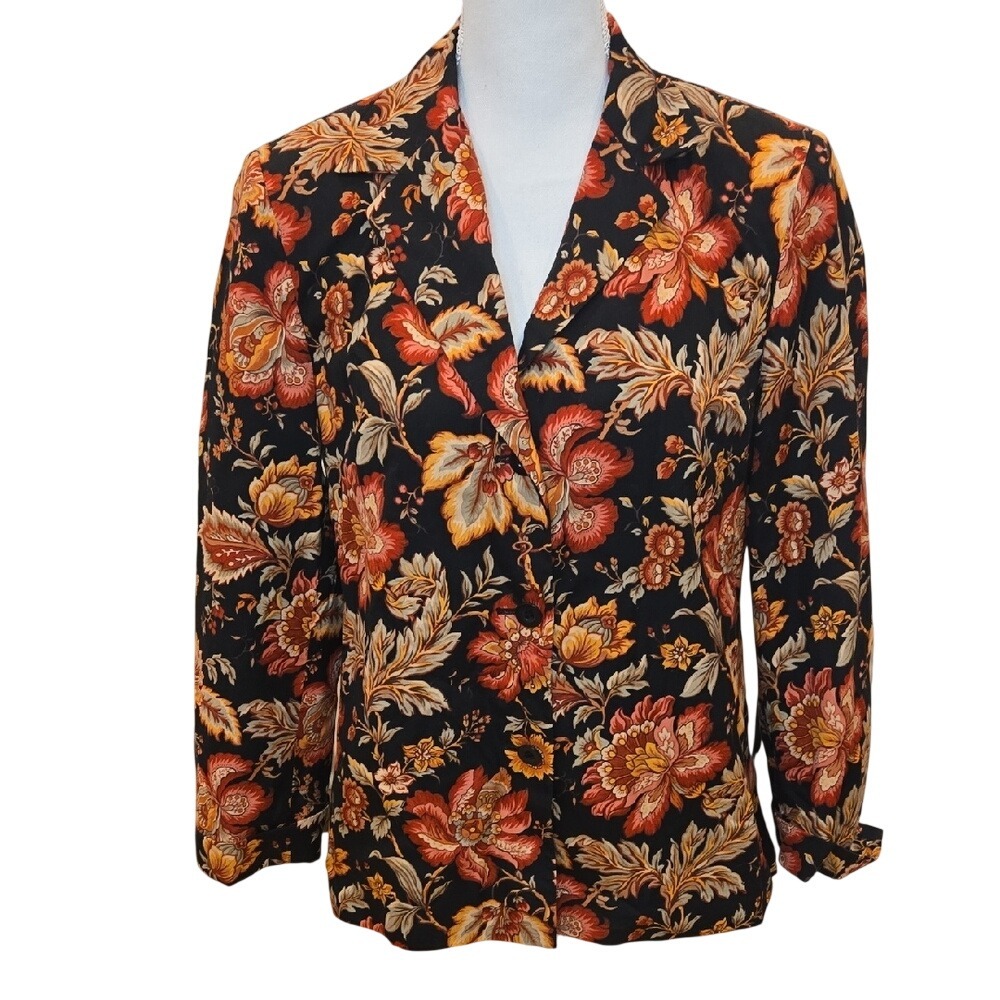Talbots Floral Lightweight Blazer Jacket 100% Cotton Size 6 Autumn Fall Colors‎